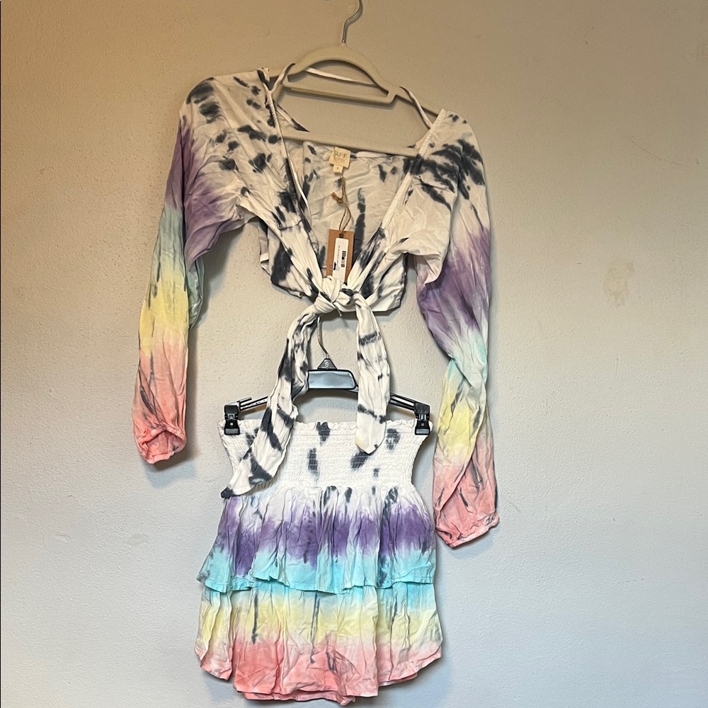 Rainbow Tie-Dye Long Sleeve Crop Top
